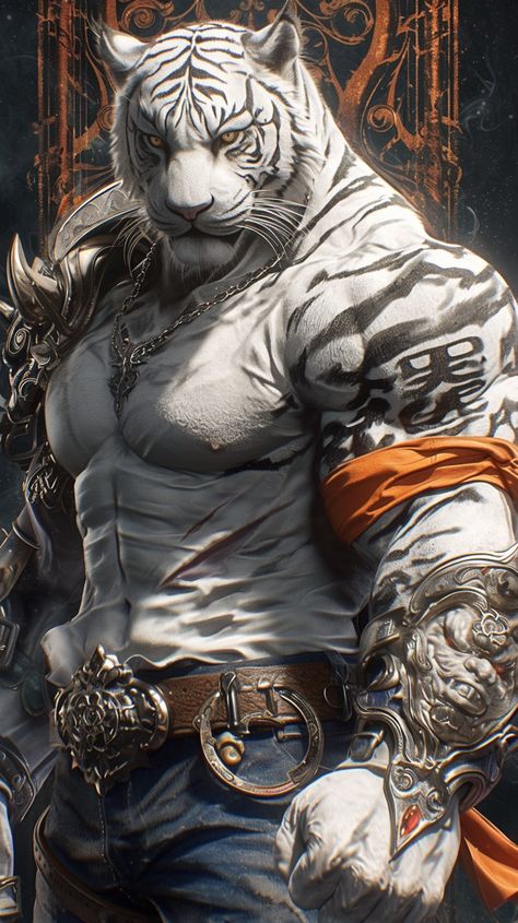 Tiger Man Character Design, White Tiger Humanoid, Humanoid Tiger, Tiger Warrior Fantasy Art, Tekken Wallpaper, Tiger Spirit Animal, Sabertooth Tiger Fantasy Art, Lowrider Art, Tiger Pictures