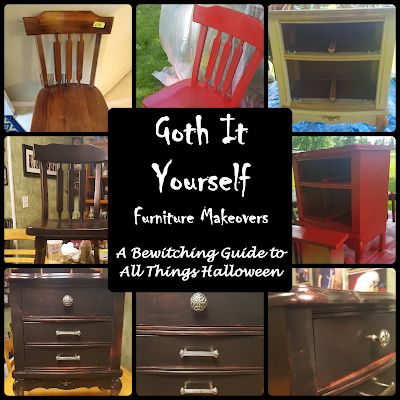 A Bewitching Guide to All Things Halloween: Goth It Yourself Furniture Makeovers Gothic End Table Diy, Goth Diy Furniture, Diy Goth Furniture Makeover, Dark Cottagecore Furniture, Easy Diy Gothic Decor, Gothic Upcycle Furniture, Diy Gothic Furniture, Gothic Furniture Diy Ideas, Diy Goth Furniture