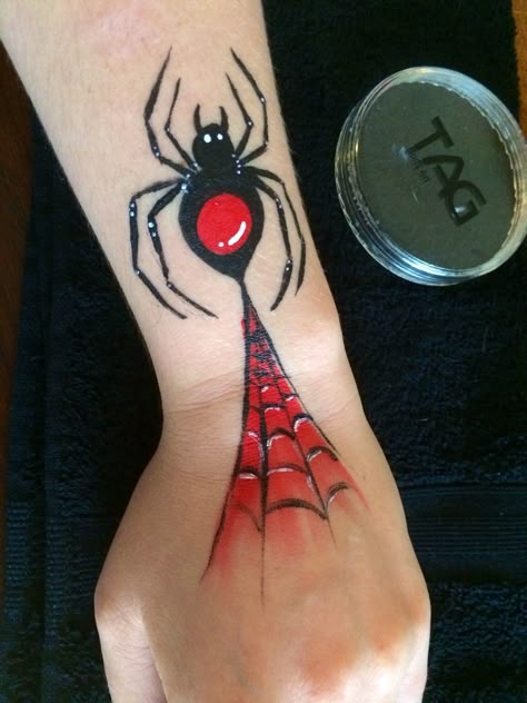 Spider arm paint using Tag by Nerida. Arm Paint Ideas, Super Hero Face Paint, Spider Face Paint, Spiderman Face Paint, Spider Man Face Paint, Spider Face Painting, Web Face, Animal Face Paintings, Spider Face