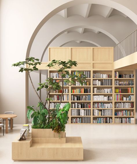 Library on Behance Cool Library Design, Modern Library Aesthetic, Minimalist Library, Library Seating Area, Japanese Library, Contemporary Library, Retro Library, Library Interior Design, Public Library Design