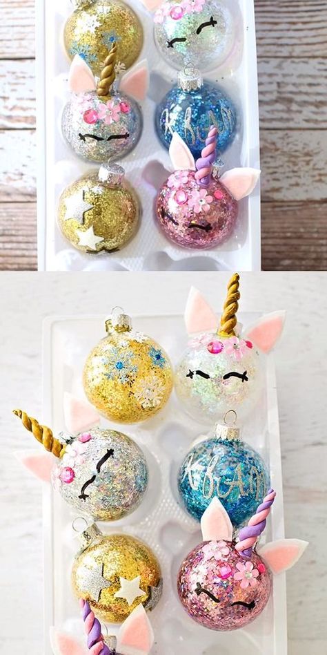 Kids Christmas Art, Christmas Crafts Kids Ornaments, Baby Christmas Crafts, Christmas Art For Kids, Christmas Art Projects, Diy Unicorn, Unicorn Ornaments, Unicorn Crafts, Diy Glitter