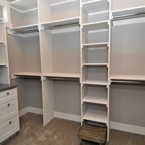 Finishing Attic, Closet Ladder, Transitional Closet, Sliding Ladder, Organizing Walk In Closet, Master Closet Design, House Closet, Closet Built Ins, Shoe Wall