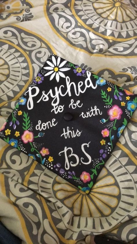 Psychology Major Cap Ideas, Cap Ideas For Psychology, Graduation Caps For Psychology Majors, Psych Degree Graduation Cap, Bachelors Psychology Graduation Cap, Psych Graduation Cap Ideas, Psychology Graduation Photoshoot Ideas, Cap Decoration Graduation Psychology, Psych Cap Graduation