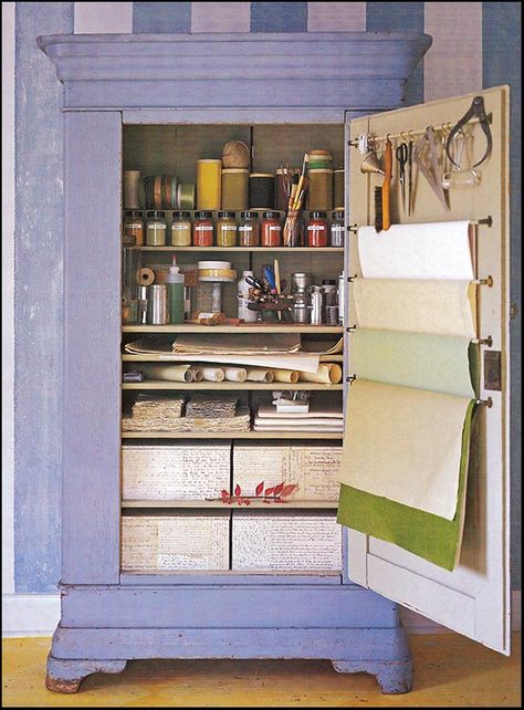 Organized craft cupboard Craft Cupboard, Craft Closet, Dream Craft Room, Office Crafts, Creative Spaces, Craft Room Storage, Craft Room Office, Sewing Rooms, Crafting Supplies