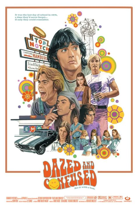 Dazed and Confused (1993) by Paul Mann (640x960) Dazed And Confused Poster, Dazed And Confused Movie, American Graffiti, Classic Movie Posters, Movie Poster Wall, Dazed And Confused, Last Day Of School, Iconic Movies, Film Posters