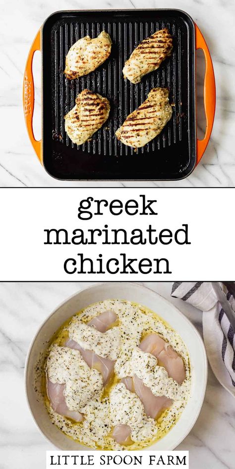 Greek marinated chicken is most delicious chicken you'll ever taste! The authentic Greek flavors of lemon, garlic and oregano, along with Greek yogurt, will transform any cut of chicken from bland and boring to tender and juicy! Greek Marinated Chicken, Chicken On The Grill, Greek Chicken Marinade, Yogurt Marinated Chicken, Easy Chicken Marinade, Yogurt Chicken, Marinating Chicken Breast, Easy Mediterranean Diet Recipes, Healthy Weeknight Meals