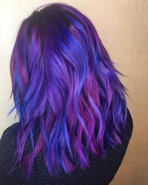 Blue And Magenta Hair, Pink Purple Hair, Blue And Magenta, Magenta Hair, Joico Color, Neon Hair, Bright Hair, Unicorn Hair, Artistic Hair