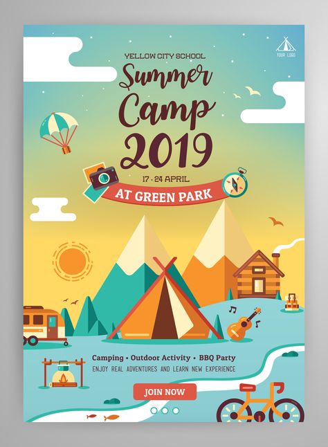 Summer Camp Poster Illustration 🏕 #graphic #graphicdesign #designinspiration #illustration #Dribbble #graphicdesigncentral #graphicdesigndaily #thedesigntip #designarf #instadaily #instamood #bestoftheday #picoftheday #supplyanddesign #graphicroozane #simplycooldesign #illustreak #illustrationage #graphicgang #graphicart Summer Camp Poster, Camp Poster, Poster Design Kids, Camp Flyer, Protest Posters, Event Poster Design, Poster Design Inspiration, Poster Layout, Camping With Kids