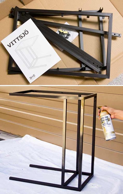 IKEA Vittsjo Table Hack With Stenciling Vittsjo Hack, Ikea Hack Side Table, Ikea Table Hack, Ikea Vittsjo, Upcycle Chair, Upcycle Storage, Accent Wall Stencil, Ikea Table, Ikea Lack