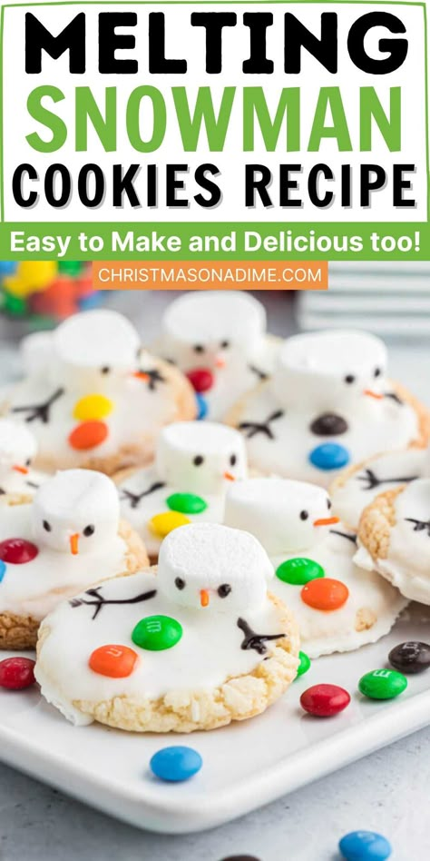 Homemade Melting Snowman Cookies is quick and easy to make with simple ingredients. Create these snowmen cookies for all your holiday plans. Sugar Cookies make the perfect holiday cookie but decorating them as snowman makes for a fun cold winter day activity. You can even prepare the Christmas cookies ahead of time so they are ready to decorate for the party. #christmasonadime #meltingsnowmancookies #snowmancookies Snowman Hat Cookies, Snowman Cookies Easy, Winter Theme Cookies, Melting Snowman Cookies Recipe, Snowman Cookies Decorated, Melting Snowman Cookies, Snowman Sugar Cookies, Snowman Cookies Recipe, Decorate Christmas Cookies