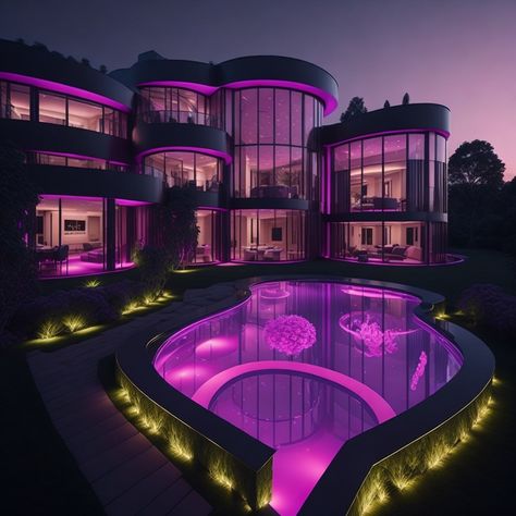 Luxury Aesthetic Purple, Purple Modern House, Purple Room Luxury, Purple Architecture Aesthetic, Purple Mansion Aesthetic, Dream House Mansions, Castle House Design, Dream Bedroom Inspiration, Dreamy Artwork