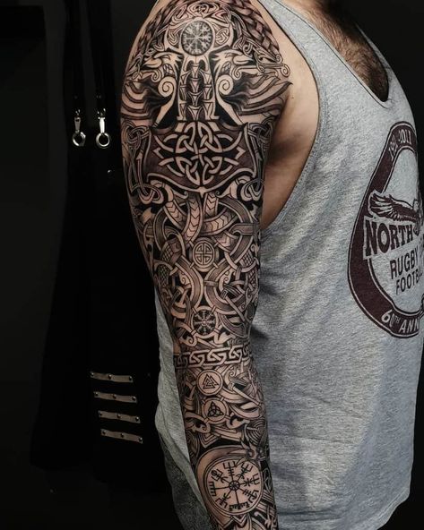 Celtic Sleeve Tattoos, Viking Tattoos For Men, Traditional Viking Tattoos, Celtic Tattoos For Men, Viking Warrior Tattoos, Scandinavian Tattoo, Viking Tattoo Sleeve, Armor Tattoo, Warrior Tattoos