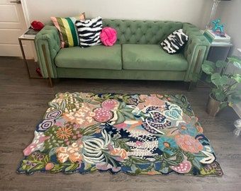 Hand tufted floral multi colour rug Calm Nursery, Floor Cloths, Room Kids, Pile Rug, Hand Tufted Rugs, Tufted Rug, Conversation Piece, Shop Policies, Room Rugs