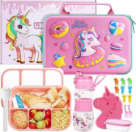 QearFun Insulated Unicorn Lunch Bag Bento Box for Girls,Lunch Box Set with 4 Compartment Bento Box Water Bottle Ice Pack Salad Container Food Picks,Perfect Kids Lunch Boxes for School Age 7-15 Lunch Boxes For School, Unicorn Lunch, Unicorn Lunch Box, Toddler Lunch Box, Kids Lunch Boxes, Girls Lunch, Salad Container, Toddler Lunches, Lunch Box Set