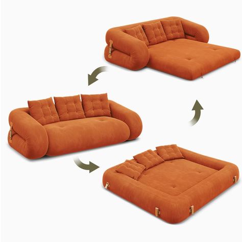 Modern Velvet Upholstered Convertible Sofa Bed Couch 2 Seater Sleeper Deep Seat Sofa Couches in Orange for Living Room, Guest Living Room Bed Orange Sofa Bed, Guest Living Room, Couch 3 Seater, Upholstered Sofa Bed, Deep Seat Sofa, Modern Velvet Sofa, Orange Couch, Sofa Bed Couch, Modern Apartment Living Room