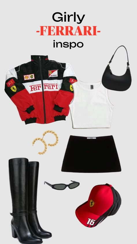 #ferrarigirl #outfitinspo #f1 Mclaren Girl, F1 Outfit, Wag Outfits, F1 Fashion, Sport Romance, Singapore Gp, Weekend Outfit Ideas, F1 Girl, Ferrari Jacket