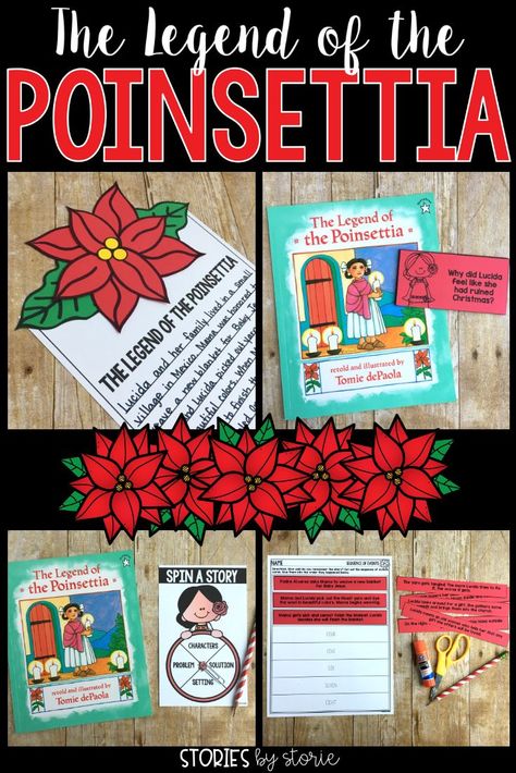 The Legend of the Poinsettia by Tomie dePaola is a beautifully written and illustrated story that would be a great addition to your library when learning about holidays and celebrations around the world. I want to share some activities you can pair with this story. The Legend Of The Poinsettia Activities, September Preschool Themes, Poinsettia Craft, Legend Of The Poinsettia, December Themes, Prek Christmas, Kwanzaa Crafts, Story Retelling, Plant Adaptations