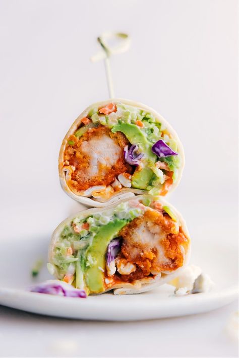 Buffalo Chicken Wraps Meal Aesthetic, Crispy Chow Mein Noodles, Greek Couscous Salad, Buffalo Chicken Wrap, Hummus Wrap, Breaded Chicken Tenders, Buffalo Chicken Wraps, Garlic Beef, Chelsea's Messy Apron