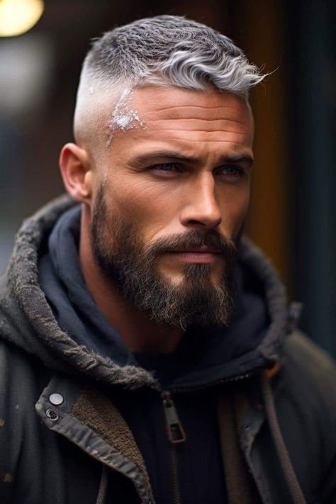 Mens Grey Hairstyles, Viking Haircut, Older Men Haircuts, Beard And Mustache Styles, Beard Styles Short, Grey Hair Men, Mustache Styles, Viking Beard, Men's Short Hair