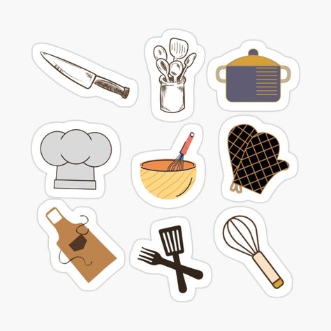 Cookery Stickers Printable, Chef Stickers Aesthetic, Chef Stickers Printable, Cooking Aesthetic Stickers, Food Stickers Design, Cookery Stickers, Food Scrapbook Ideas, Kitchen Stickers Printable, Cooking Stickers Printable