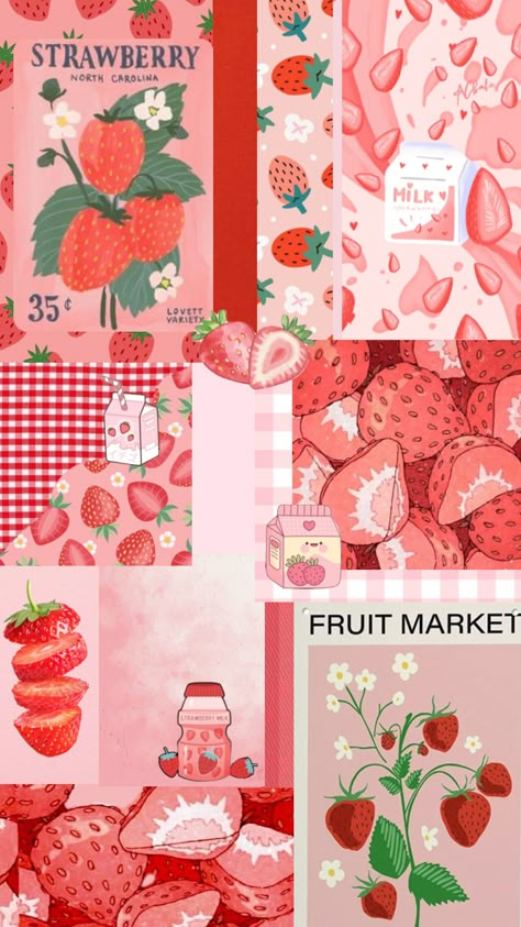 Pink Aesthetic Wallpaper Strawberry, Pastel Pink Strawberry Aesthetic, Strawberry Vibes Aesthetic, Strawberry Asethic, Cute Strawberry Wallpapers Aesthetic, Cute Strawberry Wallpaper Kawaii, Strawberry Astethic, Red Wallpaper Strawberry, Strawberry Lockscreen Aesthetic