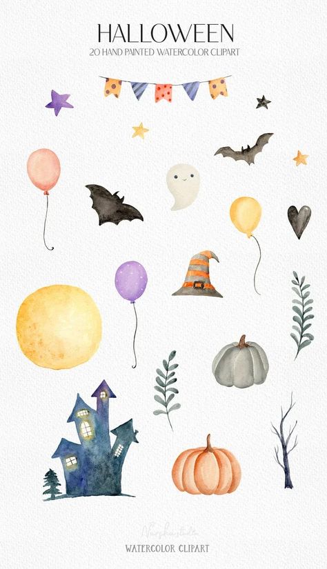 Halloween Water Coloring Ideas, Halloween Watercolor Art Easy, Easy Halloween Watercolor, Halloween Watercolor Cards, Halloween Watercolor Painting, Cute Halloween Watercolor, Halloween Watercolor Art, Skulls Animal, Ghost Watercolor