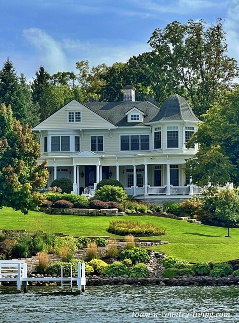 Discover the Best of Lake Geneva’s Amazing Waterfront Homes Transitional French Country, Lake Geneva Wisconsin, Farmhouse Coastal, Porthole Window, Tiered Garden, Coastal Modern, Modern Ranch, Lake Geneva, Waterfront Homes