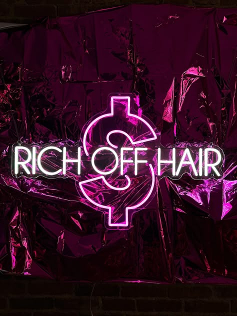 Rich Off Hair Neon Sign – Afterglo Neon Rich Off Hair Aesthetic, Rich Off Hair Wallpaper, Rich Off Hair Sign, Rich Off Hair, Hairstylist Quotes, Salon Suites Decor, Hair Salon Decor, Dump Ideas, Neon Hair