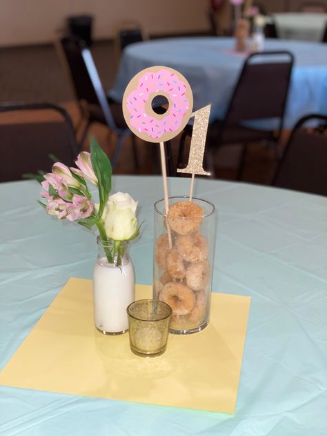 Donut Birthday Party Table Decor, Donut Birthday Centerpieces, Donut Themed Birthday Party Centerpiece, Donut Theme Centerpieces, Donut Table Centerpiece, Donuts Centerpieces, Donut Birthday Centerpiece Ideas, Donut Birthday Party Centerpiece Ideas, Donut Centerpiece Ideas