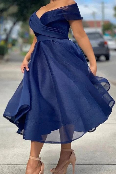 Plus Size Dresses for Women | Xpluswear Pearls Decor, Tulle Midi Dress, Navy Blue Midi Dress, Purple Midi Dress, Dress Stores Online, Solid Color Dress, Navy Midi Dress, Midi Dress Party, Color Dress