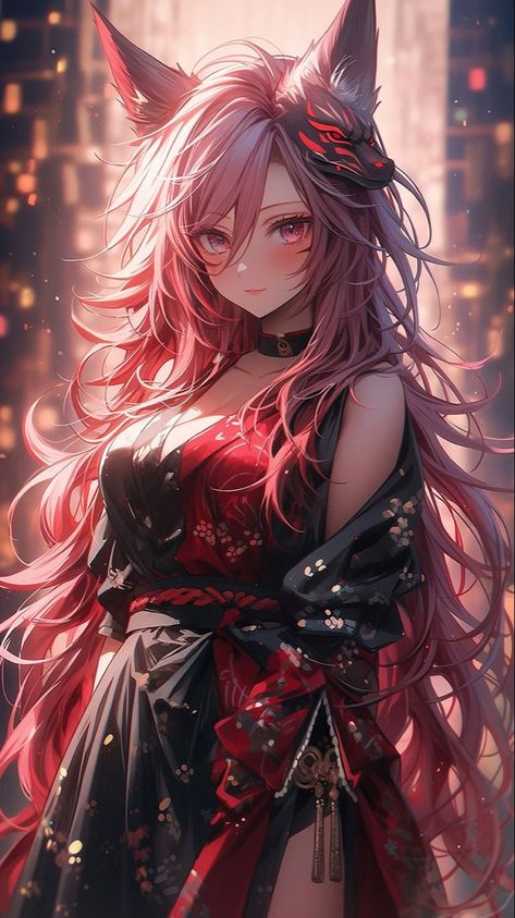 Anime Fox Female, Anime Kitsune Female, Anime Nekomimi, Pink Kitsune, Anime Kitsune, Characters From Movies, Popular Characters, Image Chat, Fox Girl