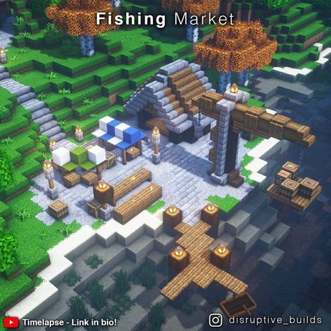 disruptive / Minecraft Builder on Instagram: “🔴 This build has a timelapse! Link to my YouTube is in my bio. Another fishing related build, this time it is a small Fishing Market with…” Minecraft Market, Rumah Minecraft Sederhana, Minecraft Images, Minecraft Structures, Minecraft Farm, Bangunan Minecraft, Minecraft Cottage, Minecraft Castle, Minecraft Medieval