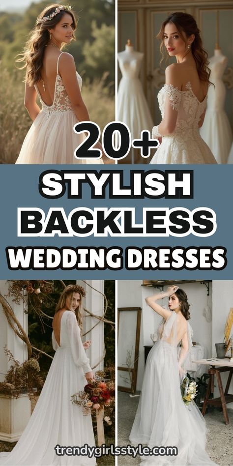 20+ stylish backless wedding dresses to elevate your bridal look! From sleek silhouettes to romantic lace, these stunning designs are perfect for brides seeking elegance and sophistication. Find the perfect backless gown to make your big day unforgettable! Wedding Dresses For Small Chested Women, Low Open Back Wedding Dress, Modern Sleek Wedding Dress, Fitted Wedding Dress Backless, Low Back Lace Wedding Dress, Wedding Dresses Low Back, Wedding Dresses Lace Open Back, Wedding Dress Low Back, Backless Wedding Dresses