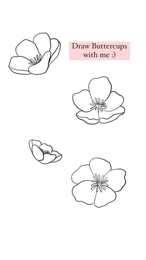 Simple Buttercup Tattoo, Buttercups Flowers Drawing, How To Draw A Buttercup Flower, Buttercup Drawing Flower, How To Draw Buttercup, Small Buttercup Flower Tattoo, Butter Cup Flower Tattoos, Watercolor Buttercup, Buttercup Flower Tattoo