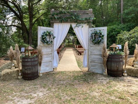 This is a rental venue located in Daisy, GA. Perfect location for weddings, proms, formals, reunions and other such events. 5304 Old Highway 250, Daisy GA, 30417 (912)-313-4140 We have 6,000 square feet of open venue, numerous ceremony sites amount the 45 acres farm,a 3 acre pond, oak tree lined driveway. A caretaker cottage perfect location for bride and bridesmaids to prepare for that special day. So if your ready for the perfect location book with Spring Hollow events. And don’t forget t Open Pasture Wedding, Outdoor Wedding Haybales, Hay Field Wedding, Pond Wedding Ceremony, Pasture Wedding, Open Field Wedding, Ferry Wedding, Oak Tree Wedding Ceremony, Hay Bale Wedding