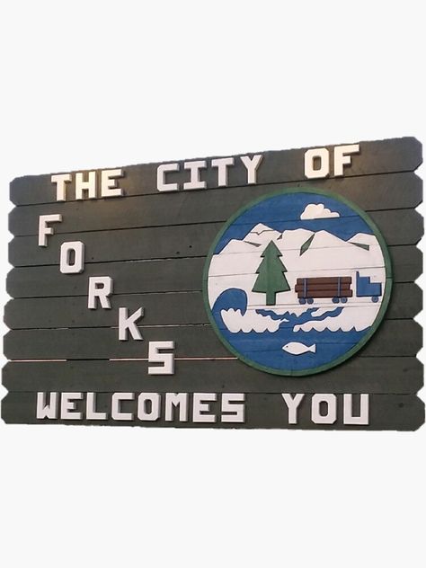 "Welcome to Forks" Sticker by WanderingBark | Redbubble Diy Twilight Saga Crafts, Forks Sign Twilight, Welcome To Forks Twilight, Forks Twilight, Twilight Party, Teen Party, Mom Diy, The Twilight Saga, Twilight Saga