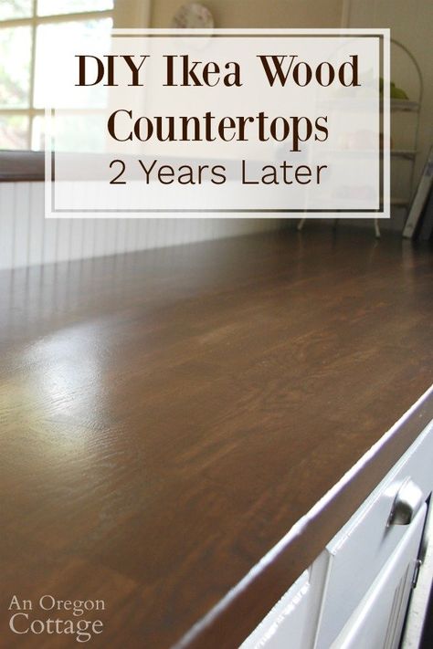 How to we like our DIY Ikea wood counters after using them for 2 years? Get our tips for maintenance as well plus video. #kitchen #diy Ikea Wood Countertops, Ikea Butcher Block, Wood Counters, Diy Wood Countertops, Wood Countertops Kitchen, Ikea Wood, Butcher Block Counter, Farmhouse Kitchen Remodel, Easy Diy Decor