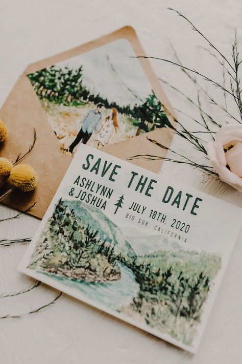 Summer Camp Wedding Invitations, Mountain Wedding Invitation, Save The Date Inspiration, Summer Camp Wedding, Wide Eyes, Save The Date Designs, Big Sur California, Camp Wedding, National Park Wedding