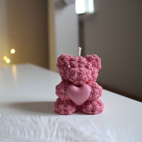 Teddy Candle, Candle Valentines Ideas, Valentines Candles Ideas, Gingerbread Candle, Bear Candle, Valentine Candles, Christmas Tree Candles, Cute Candles, Rose Candle