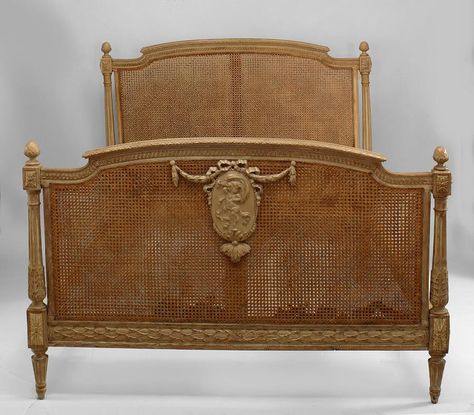 French Louis XVI bed full-size stripped Bed Frame Painted, Full Bedroom Furniture Sets, Louis Xvi Bed, Cane Panel, King Size Bed Headboard, Queen Canopy Bed, Iron Headboard, Art Deco Bed, Victorian Bed