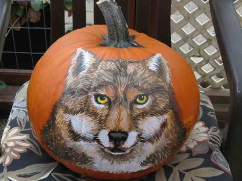 Wolf Pumpkin, Wolf Painting, Halloween Time, Pumpkin Painting, Painted Pumpkins, Wolves, Pumpkin Carving, Pumpkins, Carving