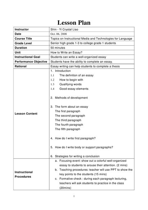 Crystal How To Write An Essay Lesson Plan How To Write Lesson Plans, How To Write A Lesson Plan, How To Write A Lesson Plan For Preschool, How To Write A Lesson Plan Elementary, Teacher Syllabus, Lesson Plan In English Grade 2, Tesol Lesson Plans, Semi Detailed Lesson Plan In English, Lesson Plan Outline