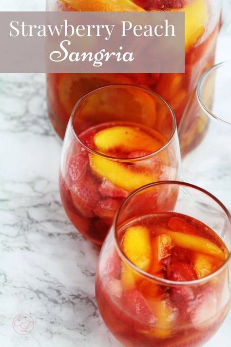 Mock Strawberry, Strawberry Peach Sangria, Peach Sangria Recipes, Easy Sangria Recipes, Sangria Ingredients, Canned Fruits, Peach Sangria, Veggie Snacks, Summertime Drinks