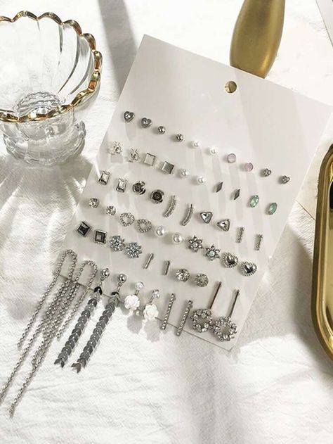 Free Returns ✓ Free Shipping✓. 30pairs/set Rhinestone & Faux Pearl Decor Earrings- Earring Sets at SHEIN. Shein Earrings, Capsule Wardrobe Jewelry, Bts Earrings, Pretty Jewelry Necklaces, Girly Phone Cases, Fashion Shoes Heels, Earring Sets, Pearl Decor, Jewelry Accessories Ideas