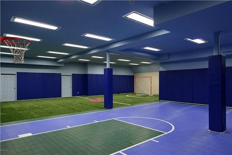 Classy Greenwich Home Comes with Soccer Field in Basement (PHOTOS) Indoor Soccer Field, Home Gym Layout, Basement Gym Ideas, Home Basketball Court, Gym Games For Kids, Soccer Room, Basketball Floor, Basketball Tricks, Indoor Basketball Court