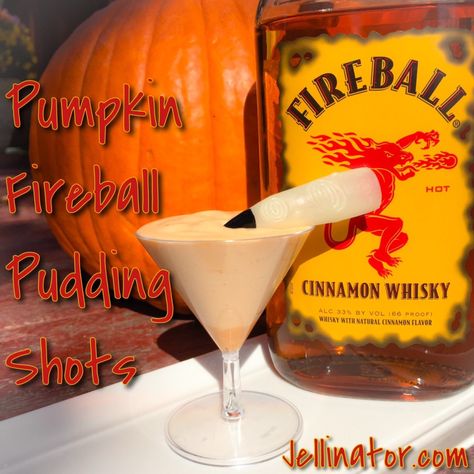 Pumpkin Pudding Shots Pumpkin Pudding Shots, Pumpkin Shots, Fireball Pumpkin Pie, Pumpkin Pie Shots, Fireball Whiskey Recipes, Thanksgiving Jello, Holiday Jello Shots, Fireball Cocktails, Fireball Recipes