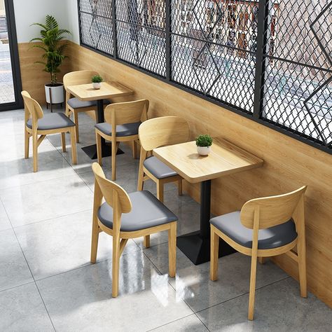 Wooden Restaurant Chair Design, Fast Food Table Design, Restaurant Chair And Table, Restaurant Tables And Chairs Ideas, Coffee Shop Chairs And Tables, Resturant Ideas Furniture, Small Cafe Seating, Cafe Furniture Ideas, Cafe Seating Ideas