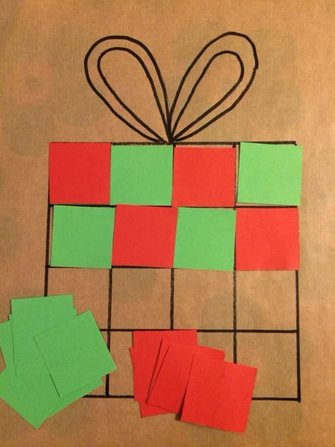 Patterns Crafts For Preschoolers, Pattern Crafts For Kindergarten, Christmas Pattern Activities Preschool, Christmas Present Craft Preschool, Christmas Pattern Activities, Christmas Patterns Preschool, Tissue Paper Crafts For Toddlers, Gingerbreadman Preschool Activities, Pattern Art Preschool