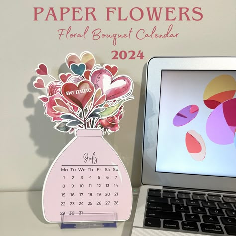 Love Calendar, Floral Calendar, 2024 Calendar, Gift for Her, Gift for Teacher, Mother's Day Gift, Desktop Calendar Valentine Calendar, Love Calendar, Teacher Valentine Gift, Calendar Design Inspiration, Heart Bouquet, Floral Calendar, Creative Calendar, Calendar Gift, Calendar Craft