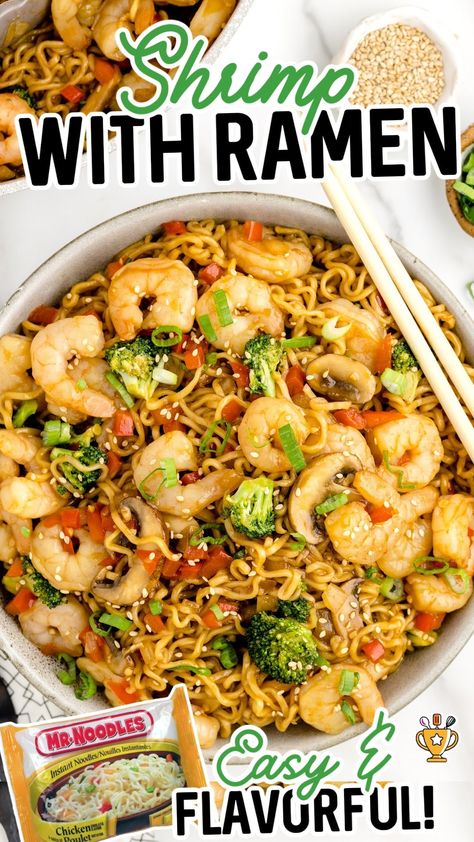 Shrimp Ramen Noodle Recipes, Ramen With Shrimp, Shrimp Ramen Soup, Shrimp Ramen Recipes, Shrimp Ramen, Ramen Recipes Easy, Ramen Dishes, Flavorful Shrimp, Ramen Recipe